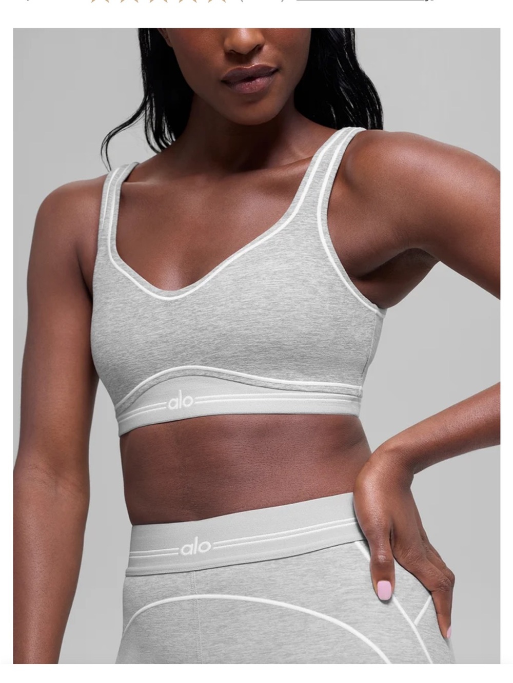 Alo Yoga heart throb gray and white sports bra